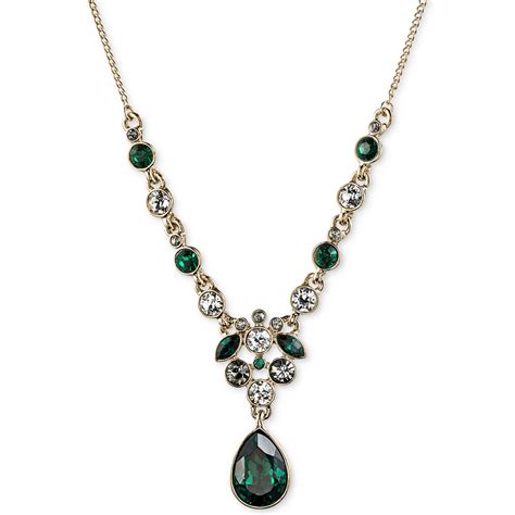 givenchy gold tone necklace square emerald green rhinestones|givenchy jewelry collection.